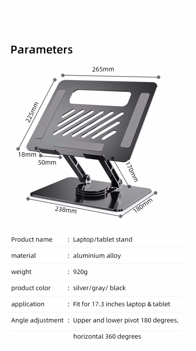 360 Swivel & Adjustable Laptop Stand for Desk Foldable & Portable Computer Stand for All Laptops up to 15.6 inches