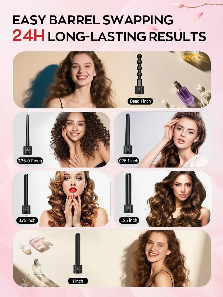 Interchangeable Curling Wand Set with Adjustable Temperature & PTC Heater Professional Hair Curling Iron for Salon Home Travel