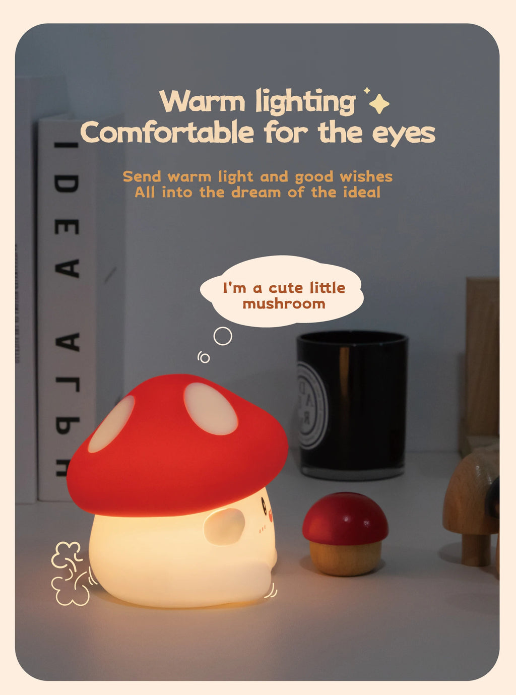 Mushroom Night Light LED Rechargeable USB Table Lamp Desk Room Decoration Baby Nursery Kids Birthday Gift Animal Pumpkin Lantern