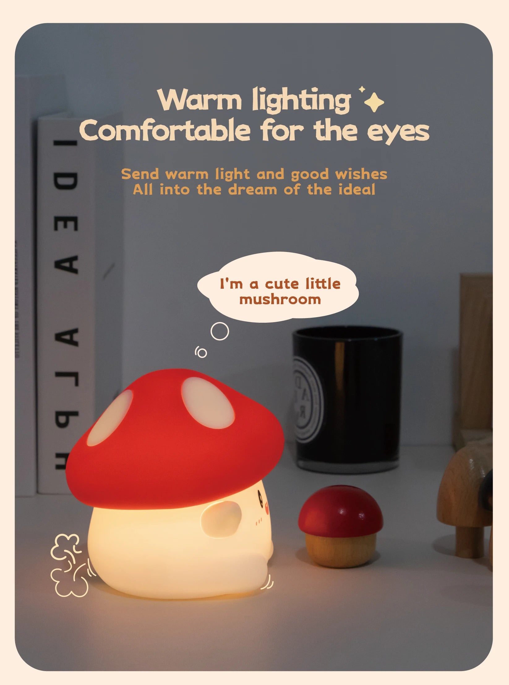Mushroom Night Light LED Rechargeable USB Table Lamp Desk Room Decoration Baby Nursery Kids Birthday Gift Animal Pumpkin Lantern