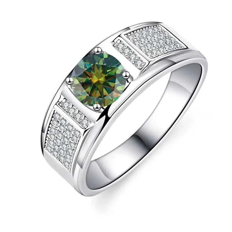 TY Classic Men's 1.0 Carat Real Moissanite white Ring 18K White Gold D Color Diamond Engagement Wedding Fine Jewelry Gift