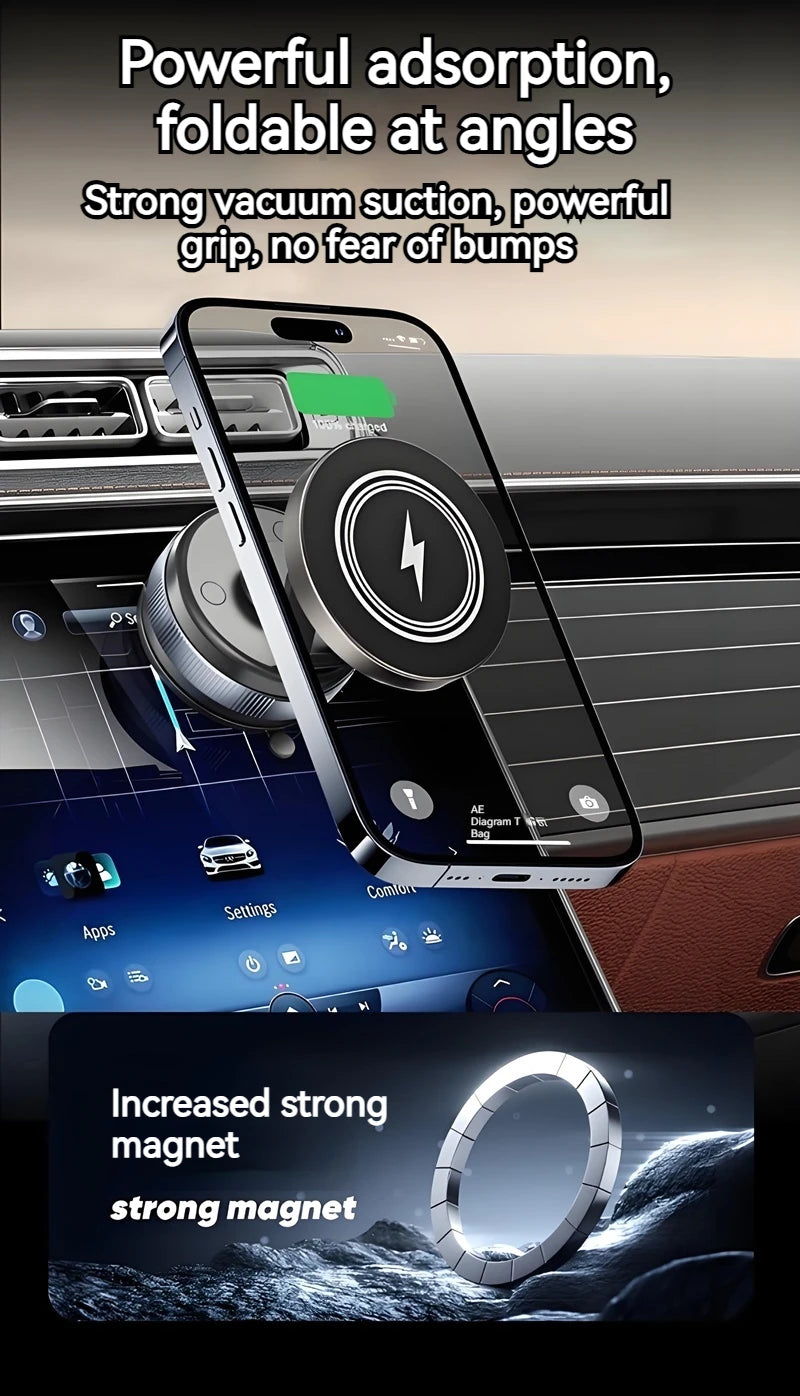 15W Metal Vacuum Suction Magnetic Wireless Charger Mount 360° Rotatable Compatible with  Smartphones, for Car Gym Bathroom Mirro