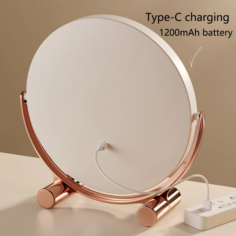 Desktop LED Makeup Mirror Three Color Light Household Bedroom Vanity Mirror Intelligent Control Cosmetic Mirrors Type-c Charging