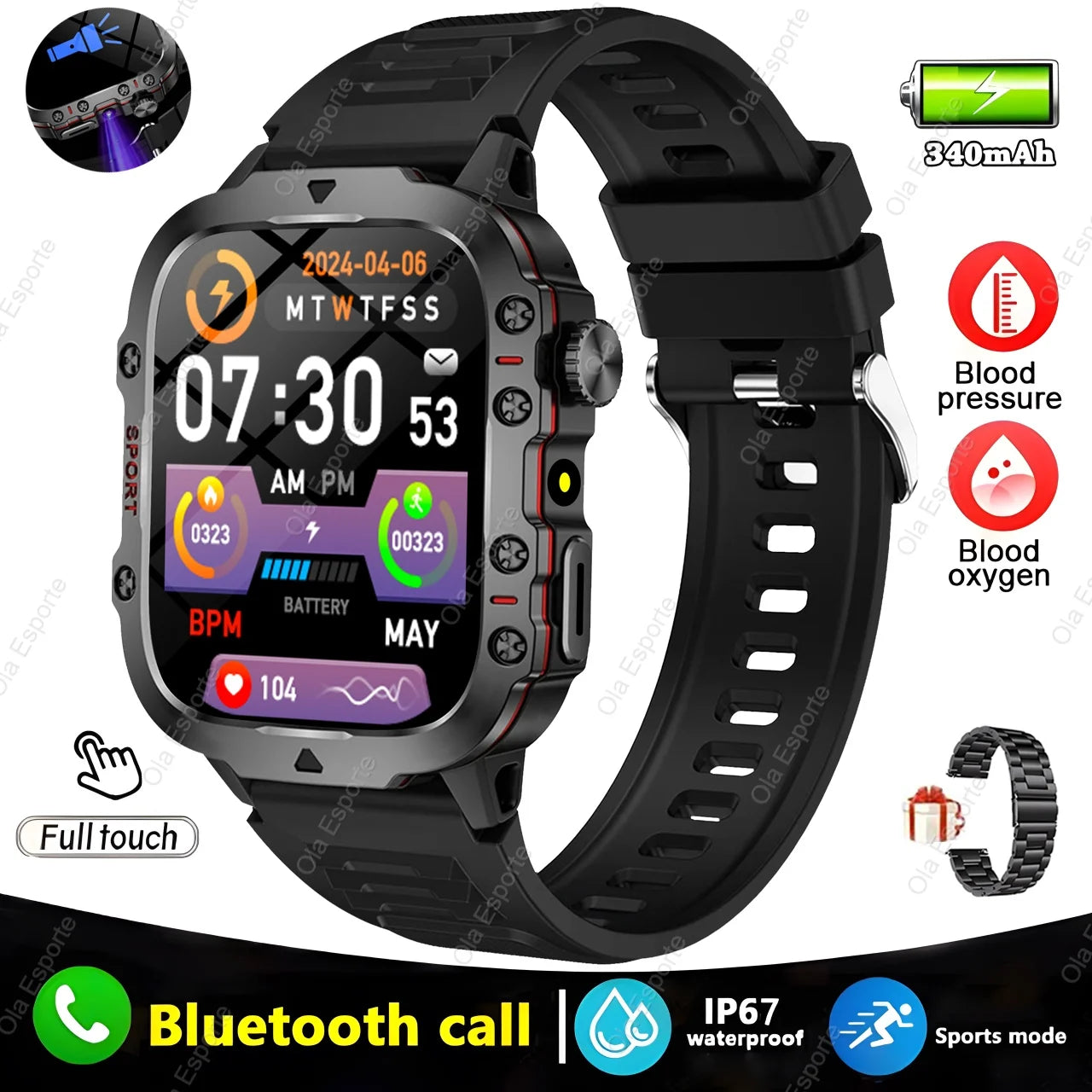 New Military GPS Smartwatch LED Flashlight Fitness IP68 Waterproof Outdoor Sports Tracker Bluetooth Calls Smart Watch Men Women