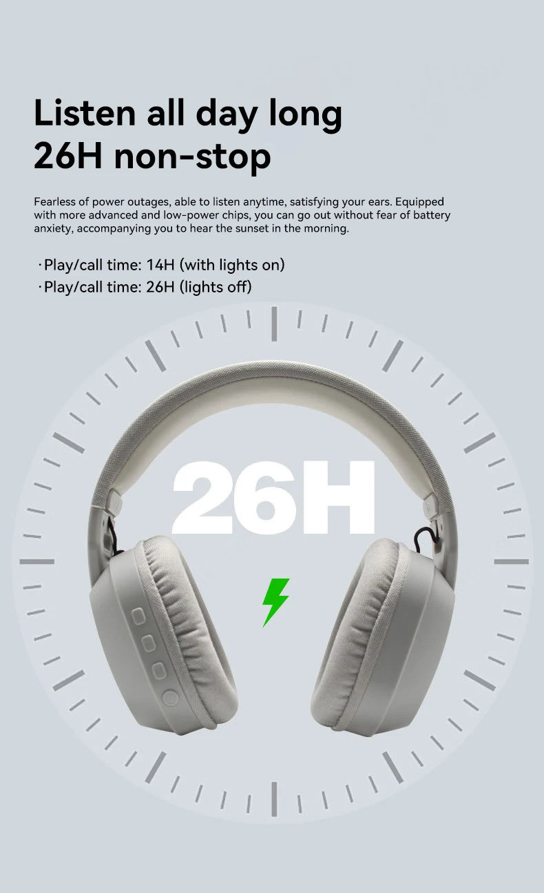 B500 Over Ear Headset Bluetooth5.4 Wireless Stereo Gaming Earphone Built-in Mic RGB Light Low Latency Headphone For PC