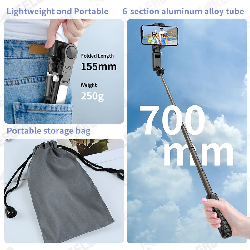 Q18 Desktop Following the shooting Mode Gimbal Stabilizer Selfie Stick Tripod with Fill Light for iPhone Cell Phone Smartphone