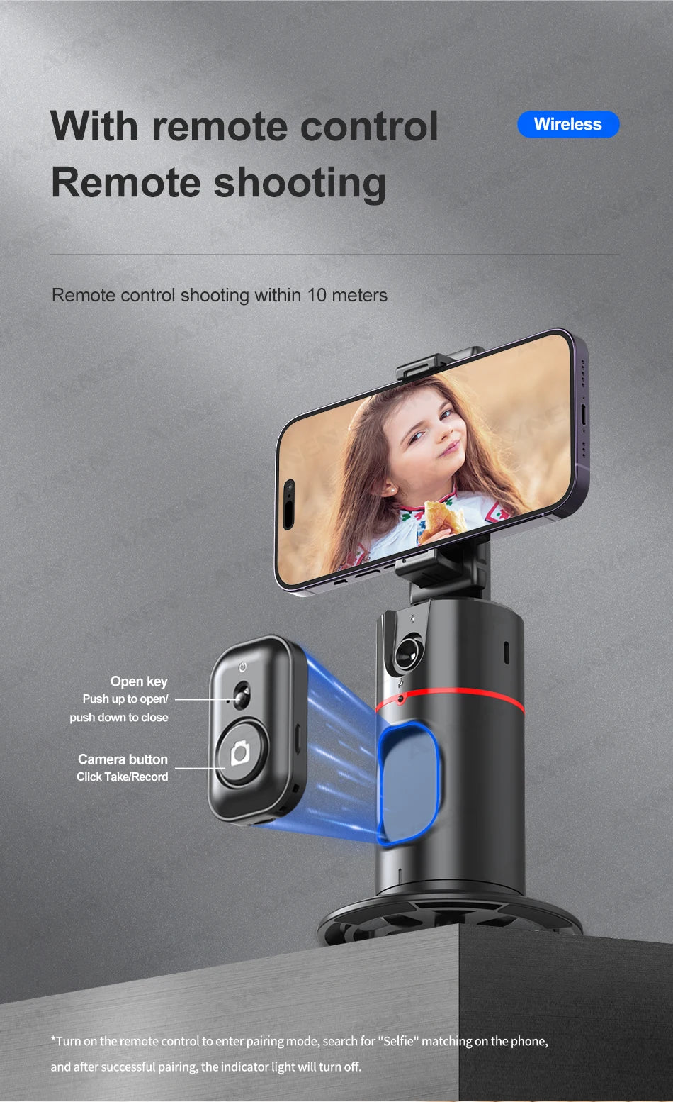 P02 360 Rotation Gimbal Stabilizer, Follow-up Selfie Desktop Face Tracking Gimbal for Tiktok Smartphone Live,with Remote Shutter