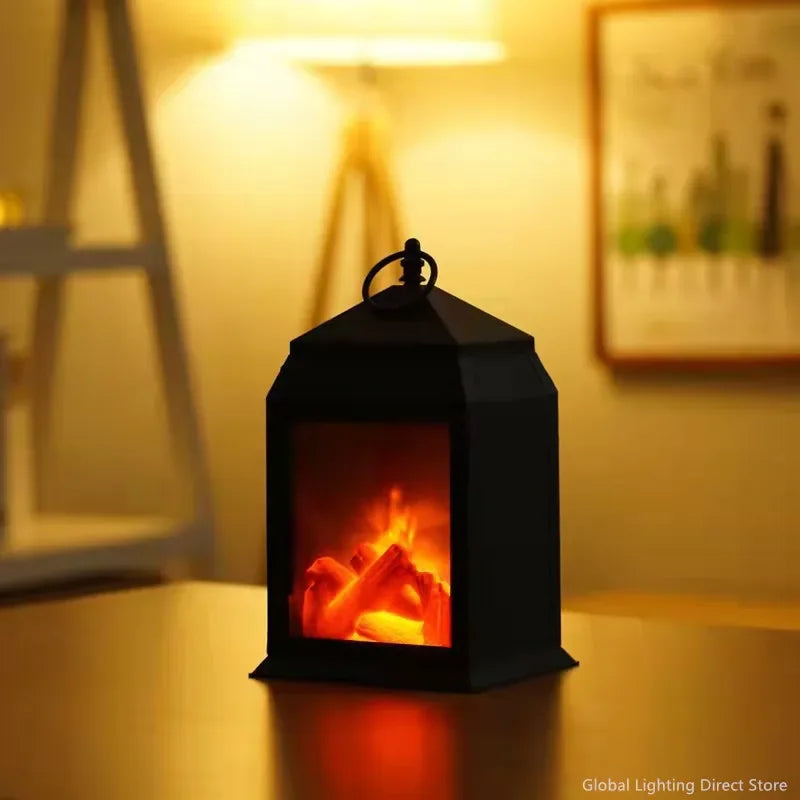 Retro Fireplace LED Simulated Flame Light LED Desktop Night Light Bedside Bedroom Lamp Living Room Home Decor Battery Powered 20