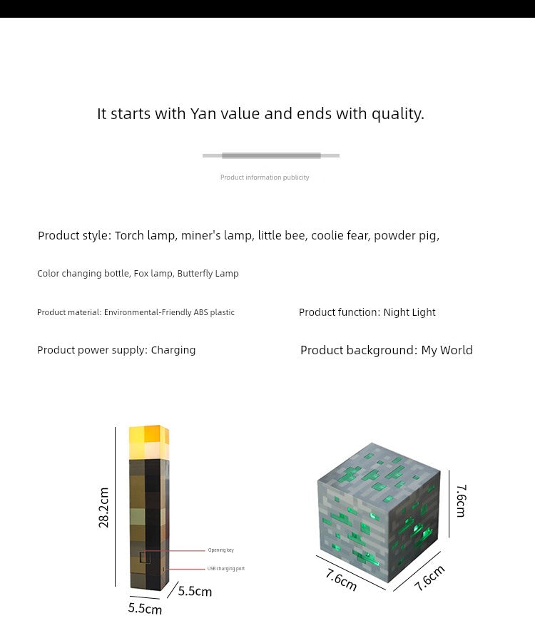 My World Torch Lamp Hand-Made Model MC Surrounding the Game Fox Salamander Ore Lamp Toy Small Night Lamp Ornaments