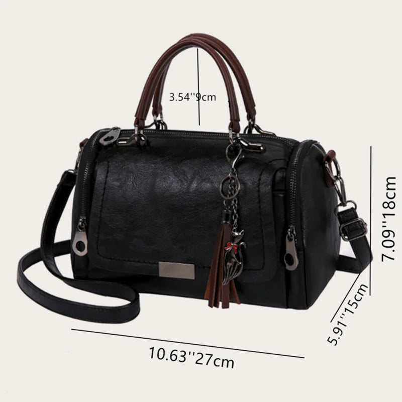 Tassel Decor Women's Large Capacity Shoulder Bag Fashion Zipper Crossbody Bag With Removable Strap Boston Handbag