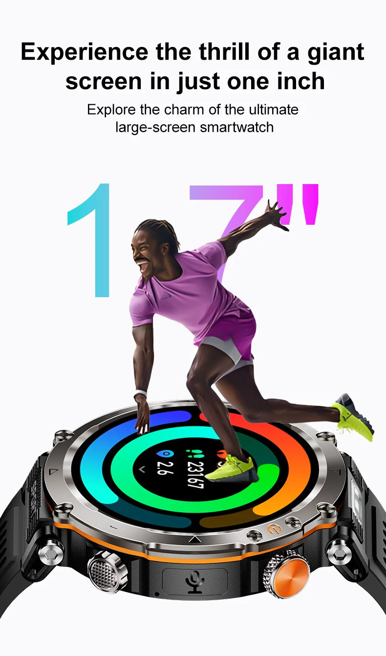 5ATM Outdoor Smart Watch Men 600mAh LED Flashlight SmartWatch Compass Bluetooth call Heart rate IP 68 Sports Smartwatch 2025 New