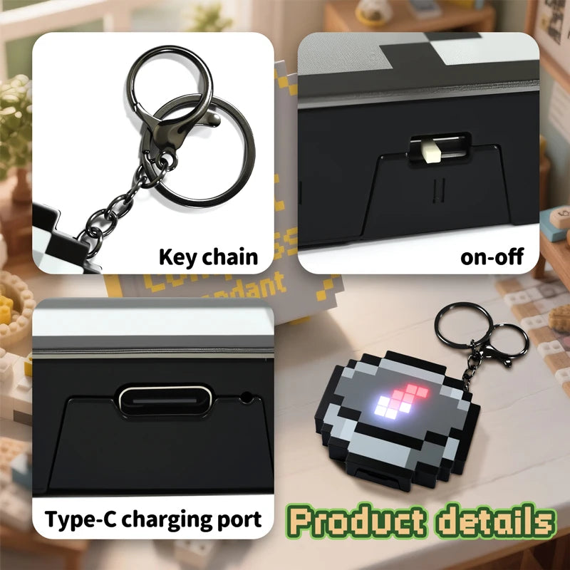 Rechargeable Compass Pixel Wind Peripheral design Toy trinket Use Movable Compass  Keychain Pendant Real-world Use Toys Gift
