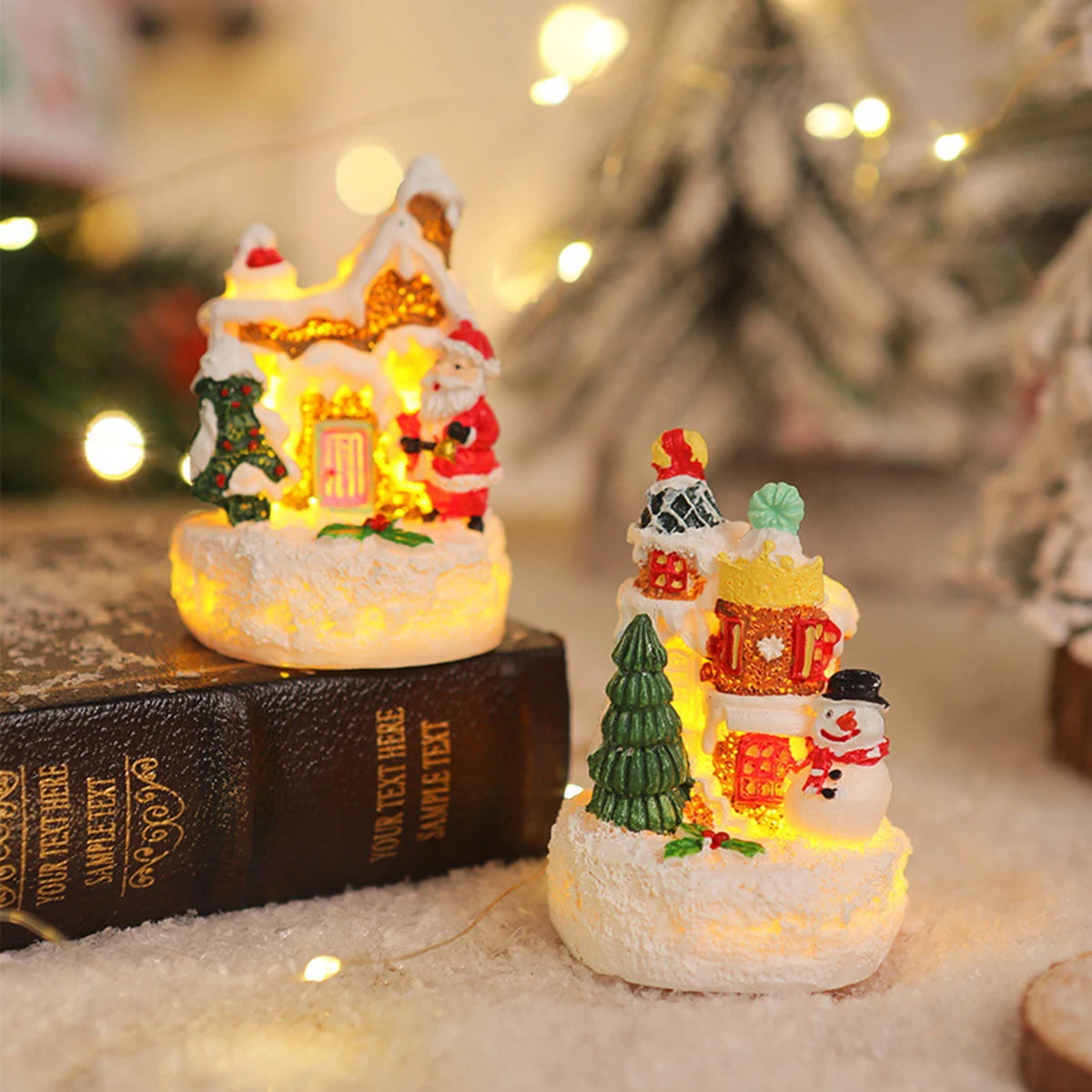 1/2pcsChristmas Resin Mini House Decor - Santa Snowman Tabletop Village, Cozy Xmas Must-have List Gift for Family