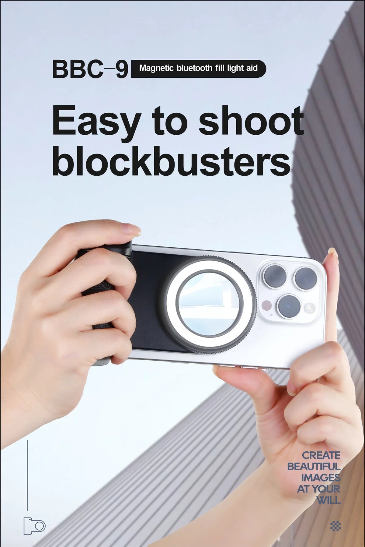 Magnetic Smartphone Handle Grip with Detachable 30M Bluetooth Remote with Fill Light Anti-shake Selfie Handle Photo Bracket