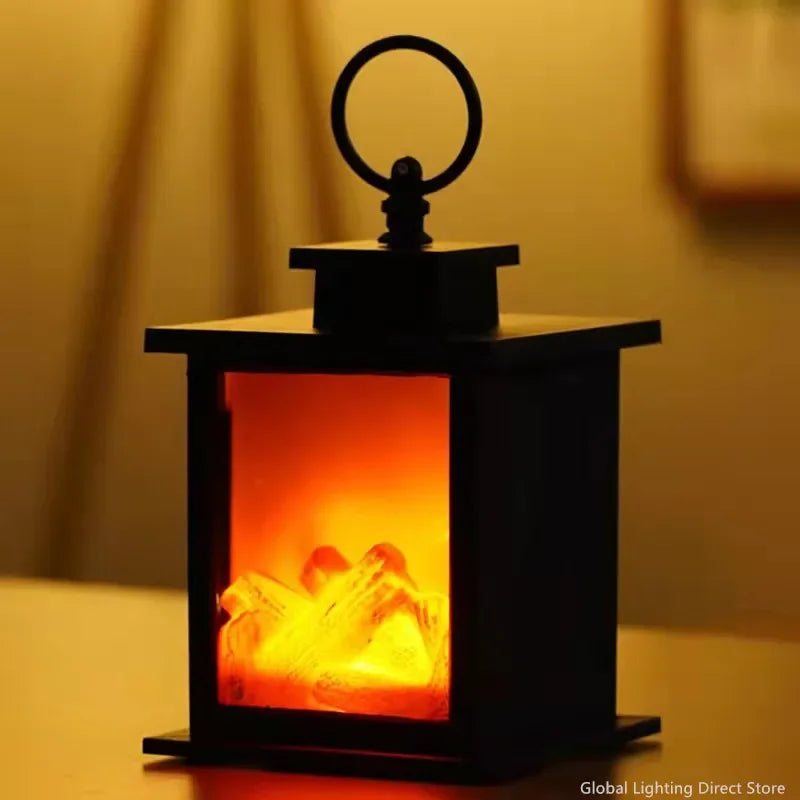Retro Fireplace LED Simulated Flame Light LED Desktop Night Light Bedside Bedroom Lamp Living Room Home Decor Battery Powered 20