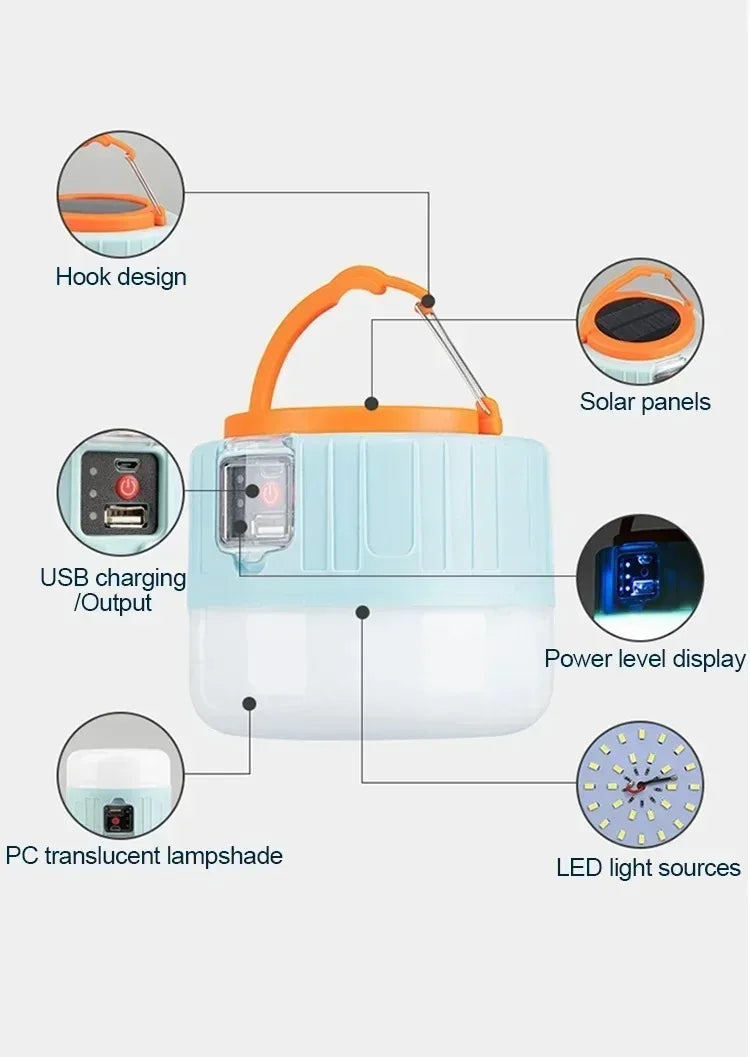 Portable Solar Camping Light Power Bank LED Lanterns With Remote Control Waterproof Outdoor Tent Light Rechargeable Flashlight ﻿