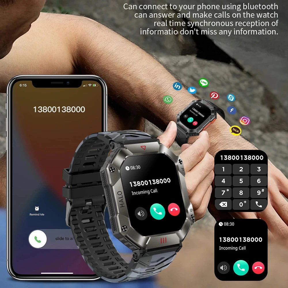 GEJIAN GPS Military Smart Watch Men For Android IOS Ftiness Watches Ip68 Waterproof 2.0'AI Voice Bluetooth Call Smart Watch