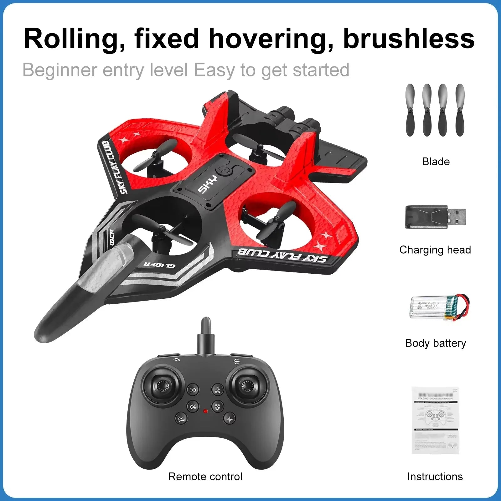 2025 New Fighter Quadcopter Drone Stunt Light RC Aircraft Four Channel Hovering Alta Altitude Rolling Special Effect