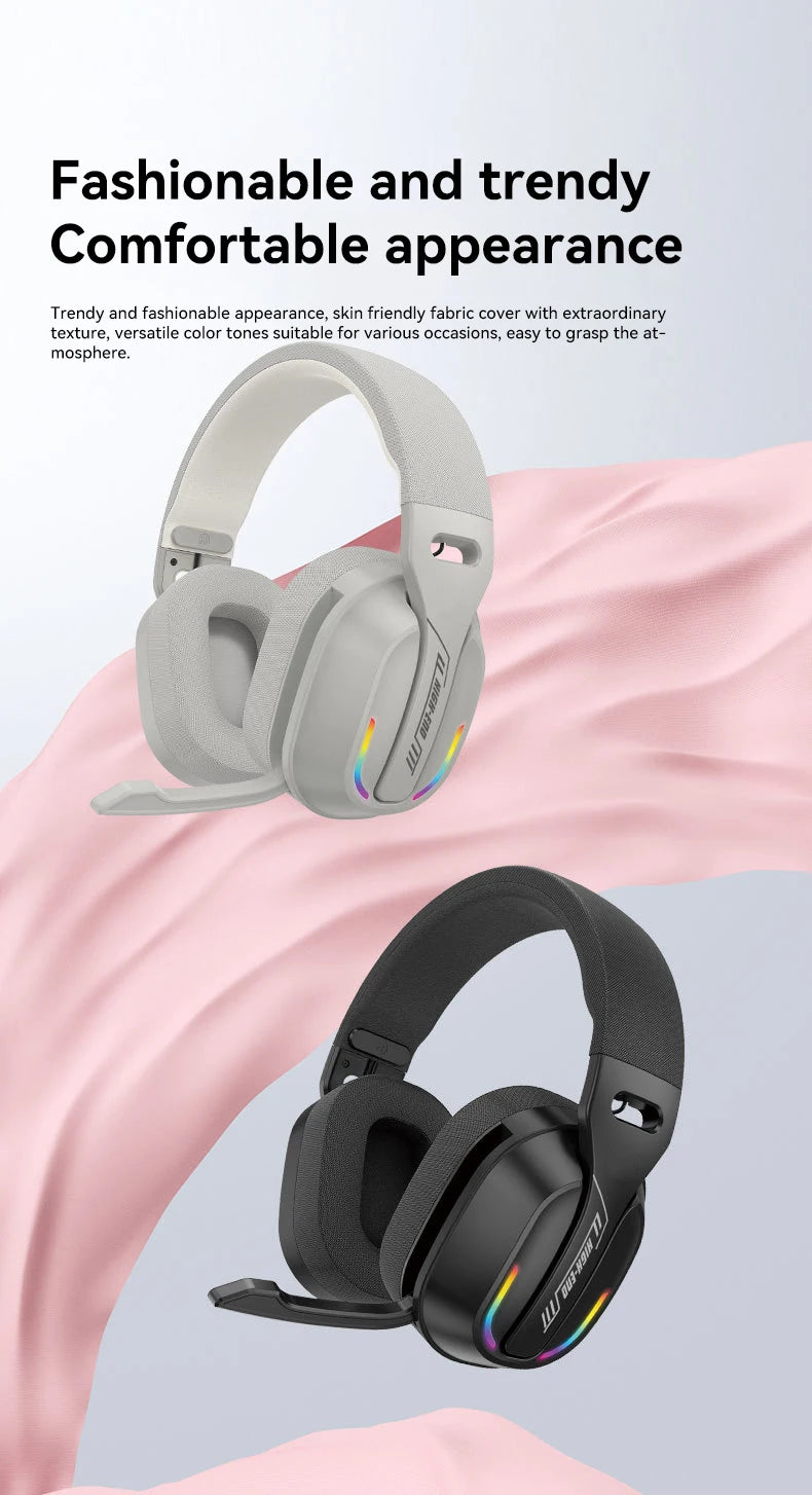 B500 Over Ear Headset Bluetooth5.4 Wireless Stereo Gaming Earphone Built-in Mic RGB Light Low Latency Headphone For PC