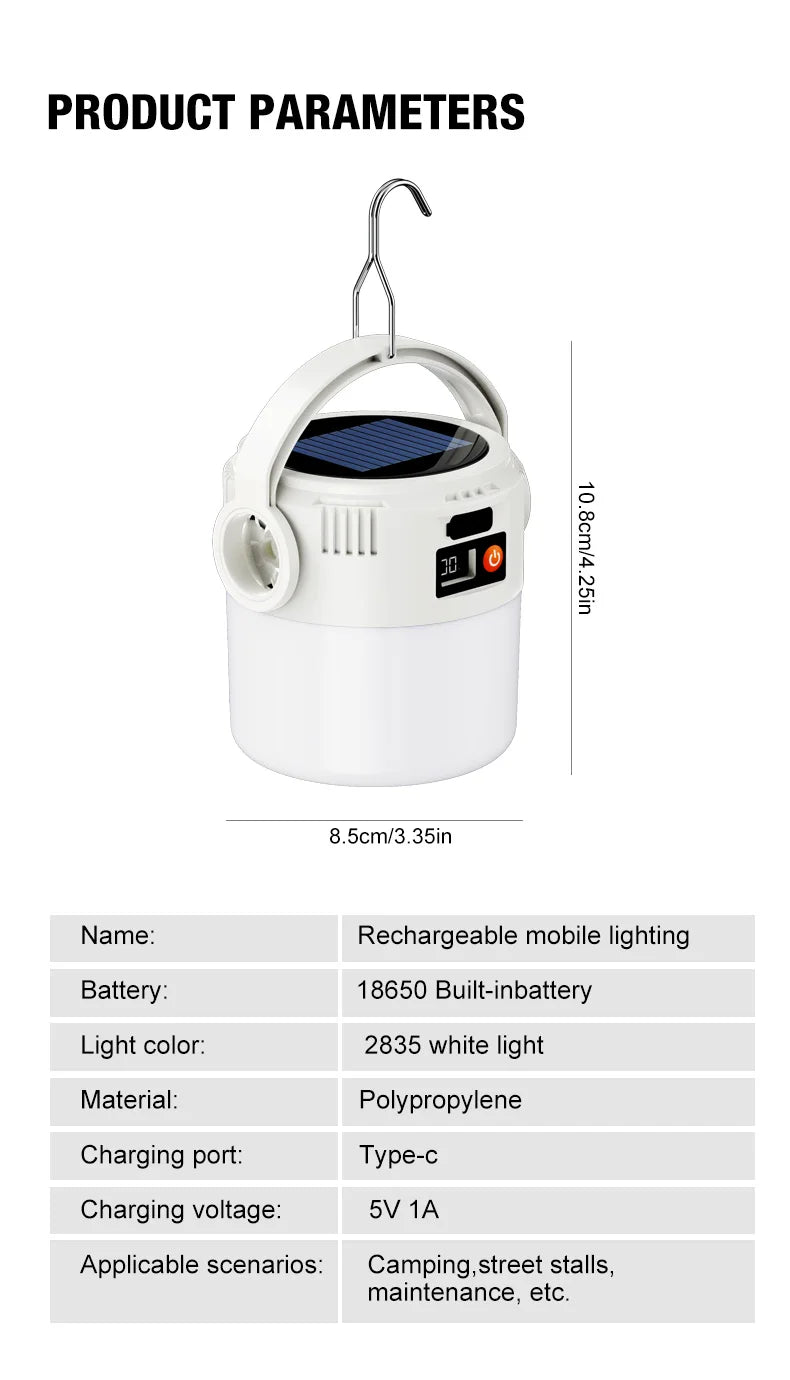 Solar LED outdoor camping lamp portable lamp configuration hook supports TYPE-C charging.