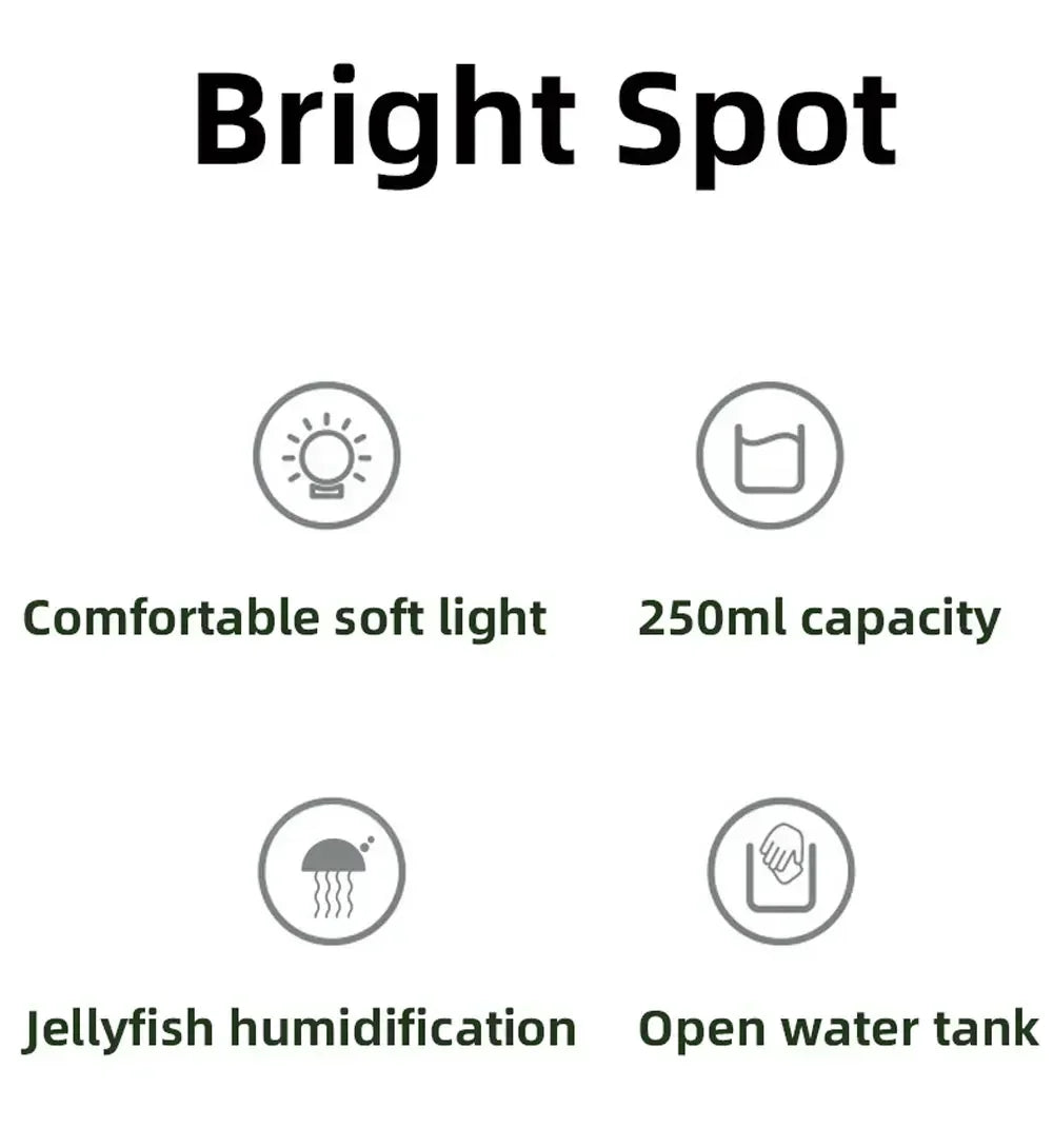 250ml New Creative Smoke Ring Air Humidification USB Mini Jellyfish Humidifier Protable Car Mist Spray Diffuser Night Light Home