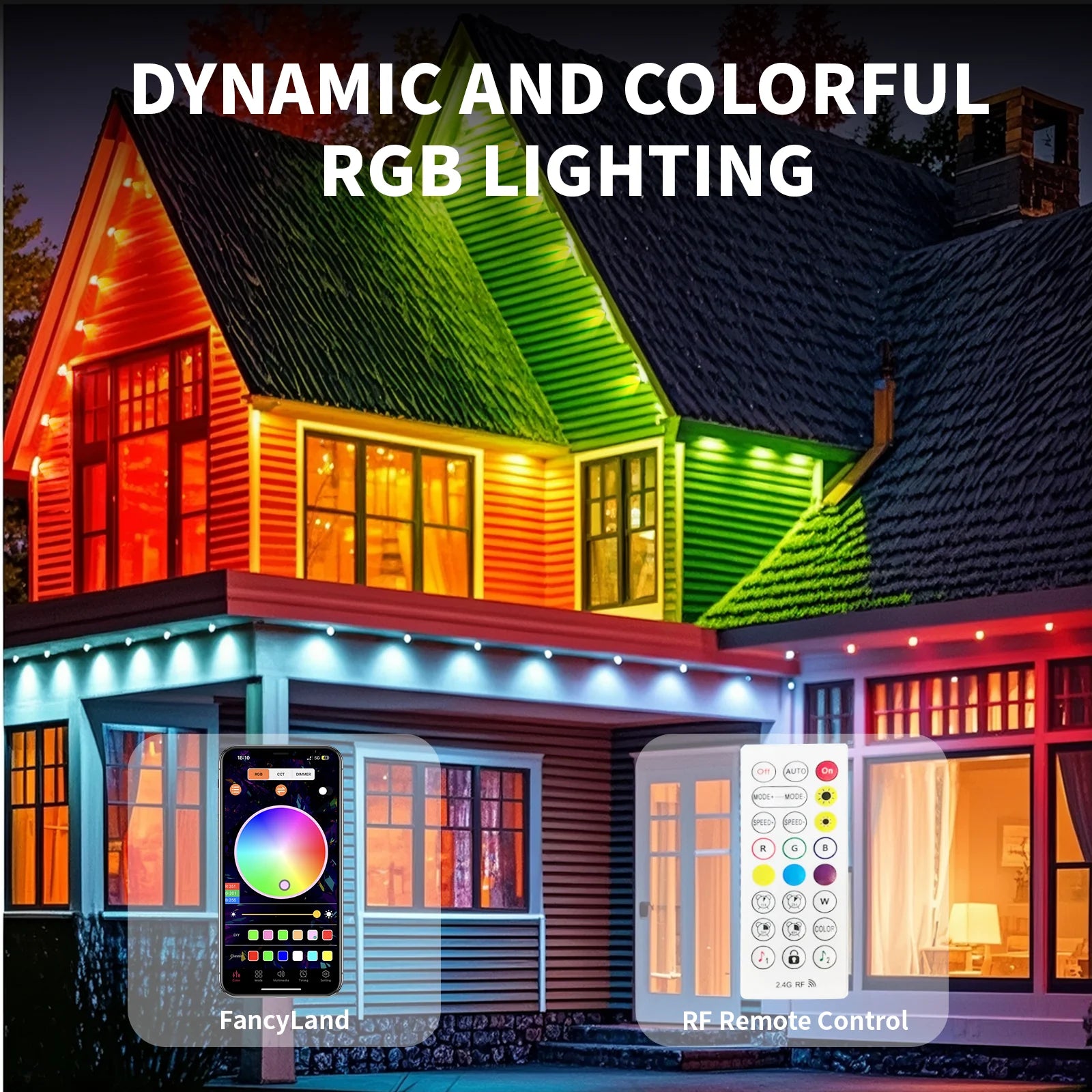 Permanent Eaves LED Smart Outdoor RGB Blueto LED Light for House with Remote Full House Eaves Light Party Christmas Holiday Deco