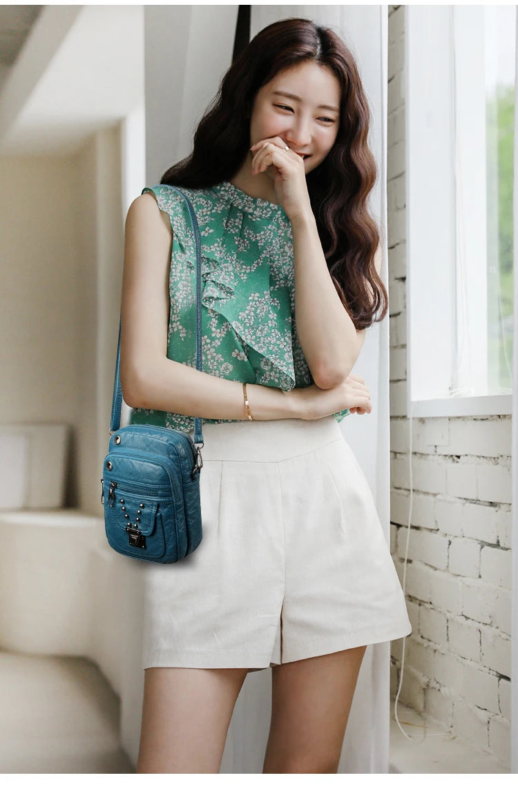 Mobile Phone Bag for Women 2024 New Fashion Soft Leather Diagonal Straddle Small Bag Multi layered Mini Zero Wallet Versatile Li