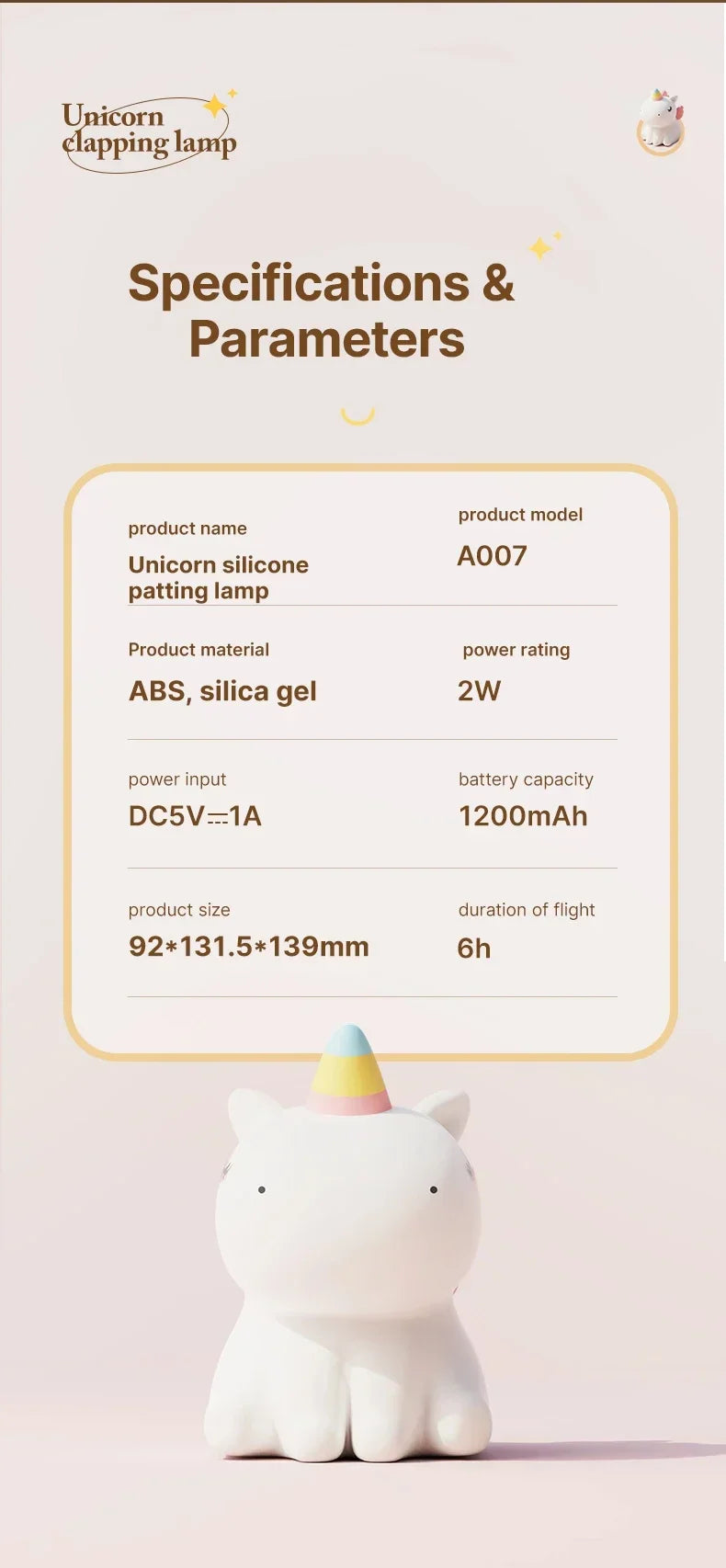 Cartoon Unicorn Night Lamp Soft Silicone Pat Light Warm Light Eye Protection Night Reading Lamp Desktop Kid's Room Decoration