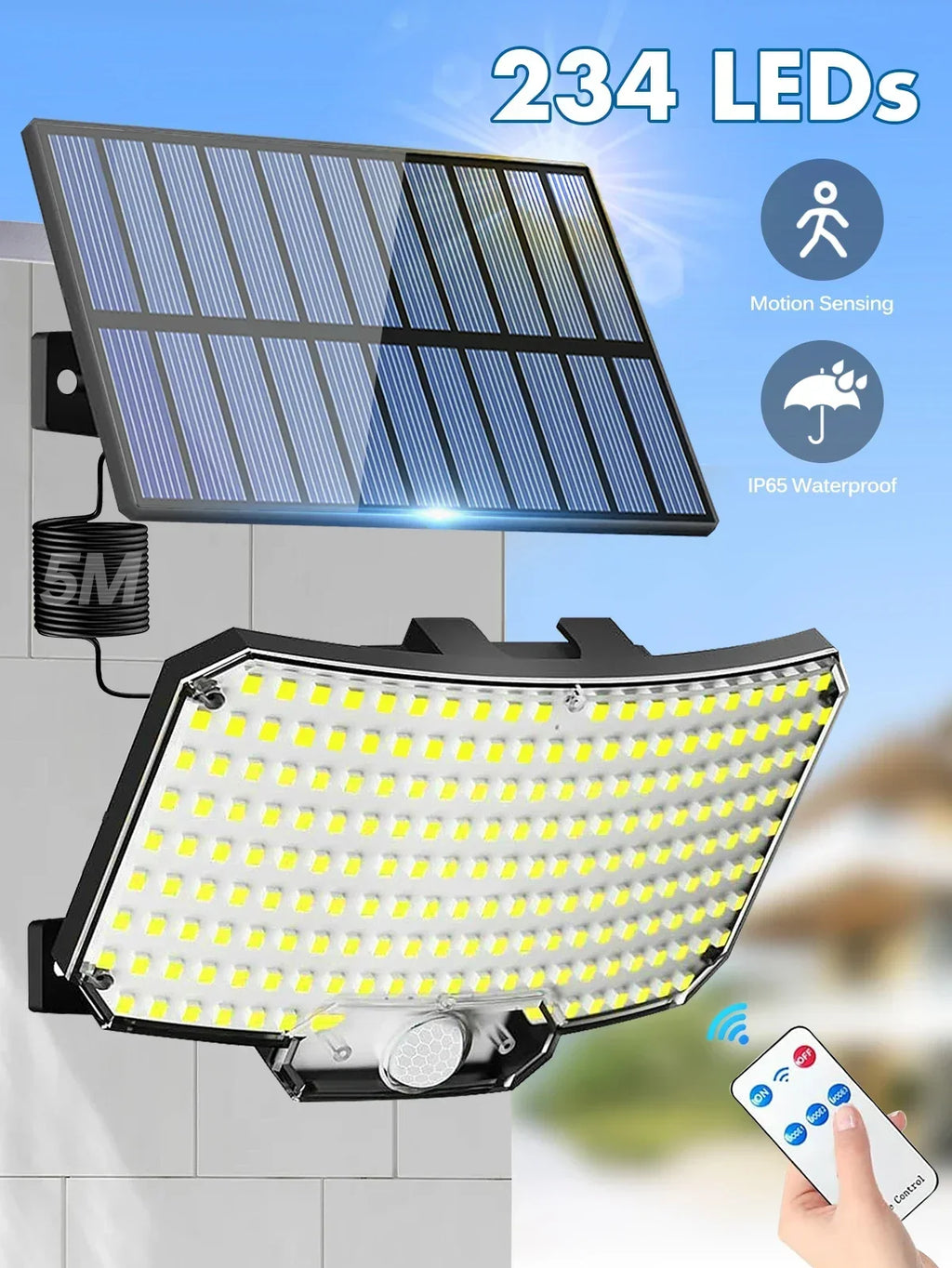 1-2pcs Super Bright 234LED Solar Light, IR Sensor Street Light, Decorative Wall Light, Multiple Switch Modes with Remote Control