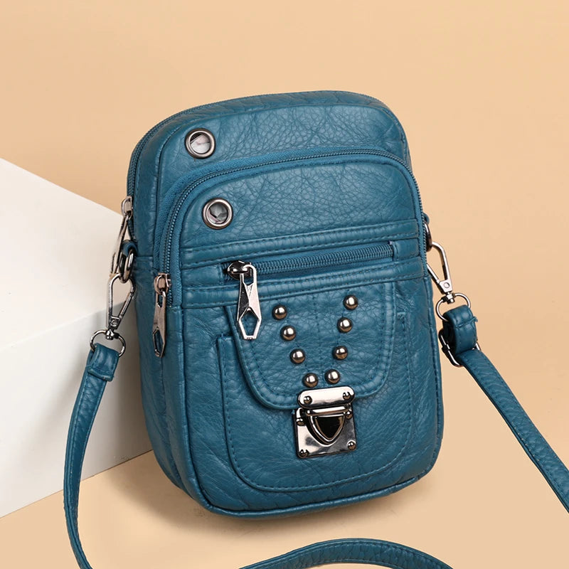 Mobile Phone Bag for Women 2024 New Fashion Soft Leather Diagonal Straddle Small Bag Multi layered Mini Zero Wallet Versatile Li