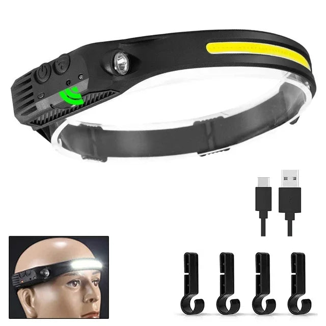 USB Rechargeable LED Sensor Headlamp COB Headlight Head Torch Work Light Waterproof Headlamp for Fishing Camping Lantern