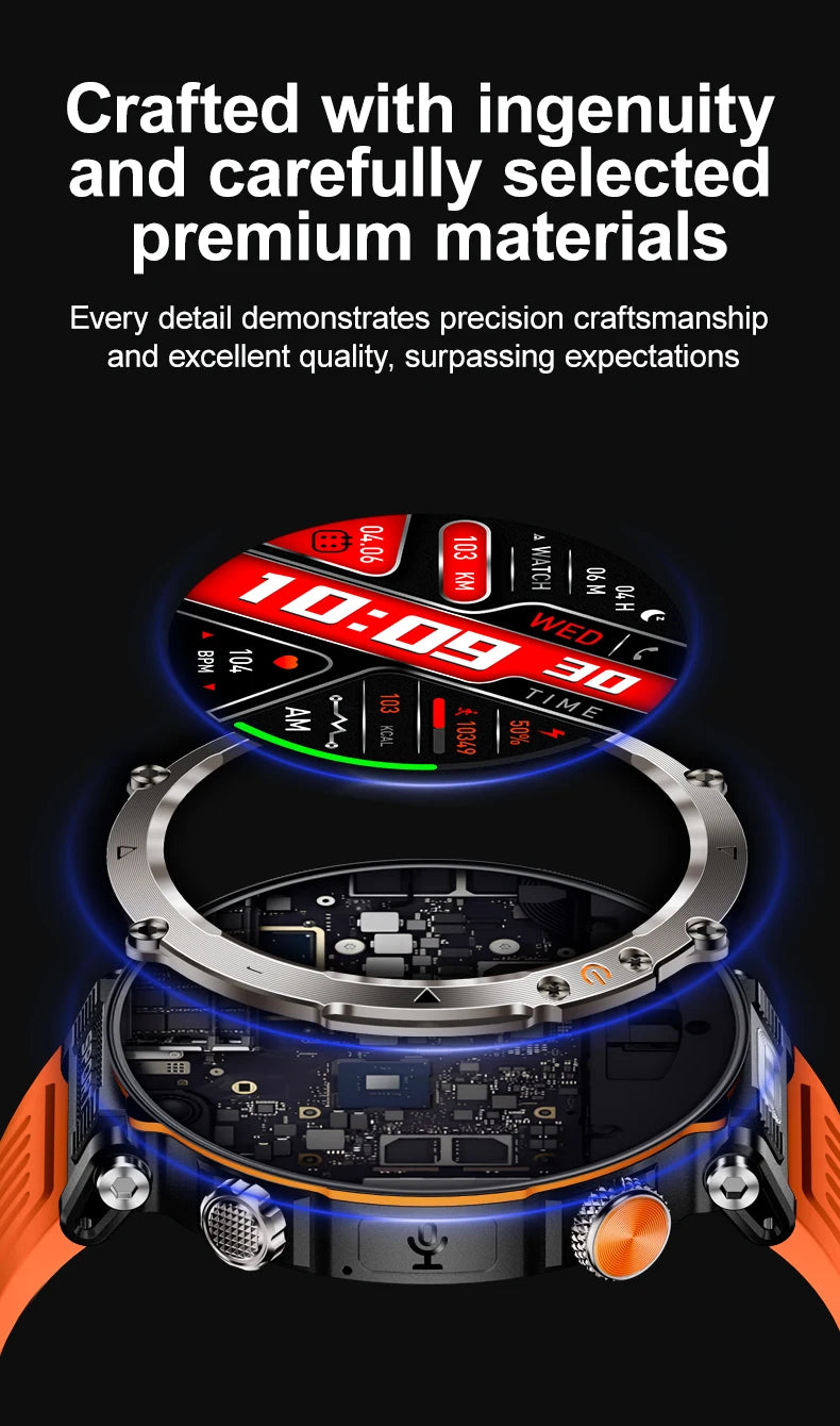 5ATM Outdoor Smart Watch Men 600mAh LED Flashlight SmartWatch Compass Bluetooth call Heart rate IP 68 Sports Smartwatch 2025 New