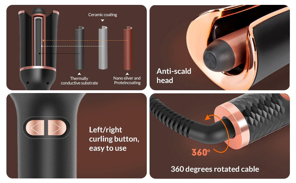 Automatic Curling Iron Electric Automatically Curly Tongs Hair Curler Machine Portable Professional Auto Rotating Wand Curl