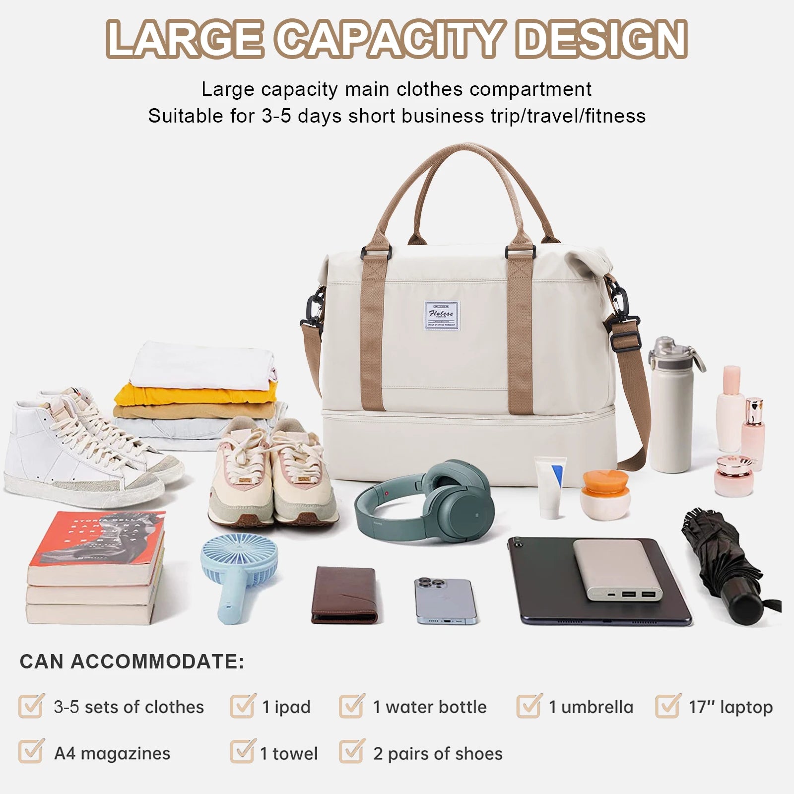 Travel Duffel Bag,Sports Tote Gym Bag Shoulder Weekender Overnight Bag for Women, Carry on Bag with Wet Pocket Expandable Bag