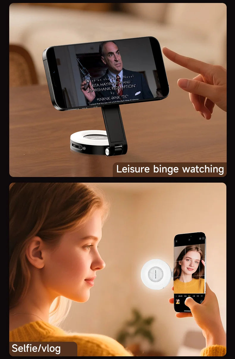 Magnetic Selfie Light Compatible with MagSafe iPhone&Android Phone Light with a Mirror 360° Folding LED Selfie Ring Fill Light