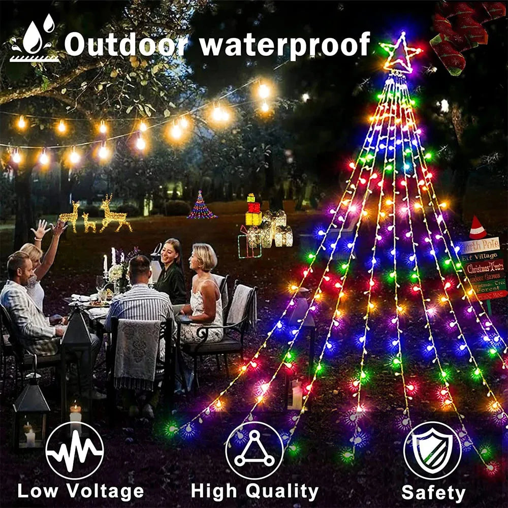 Christmas Decorations Waterfall Solar Lights 350 LED 8 Modes Tree Light Gift Patio Lights Outdoor Decor Tree Wedding Yard Porch