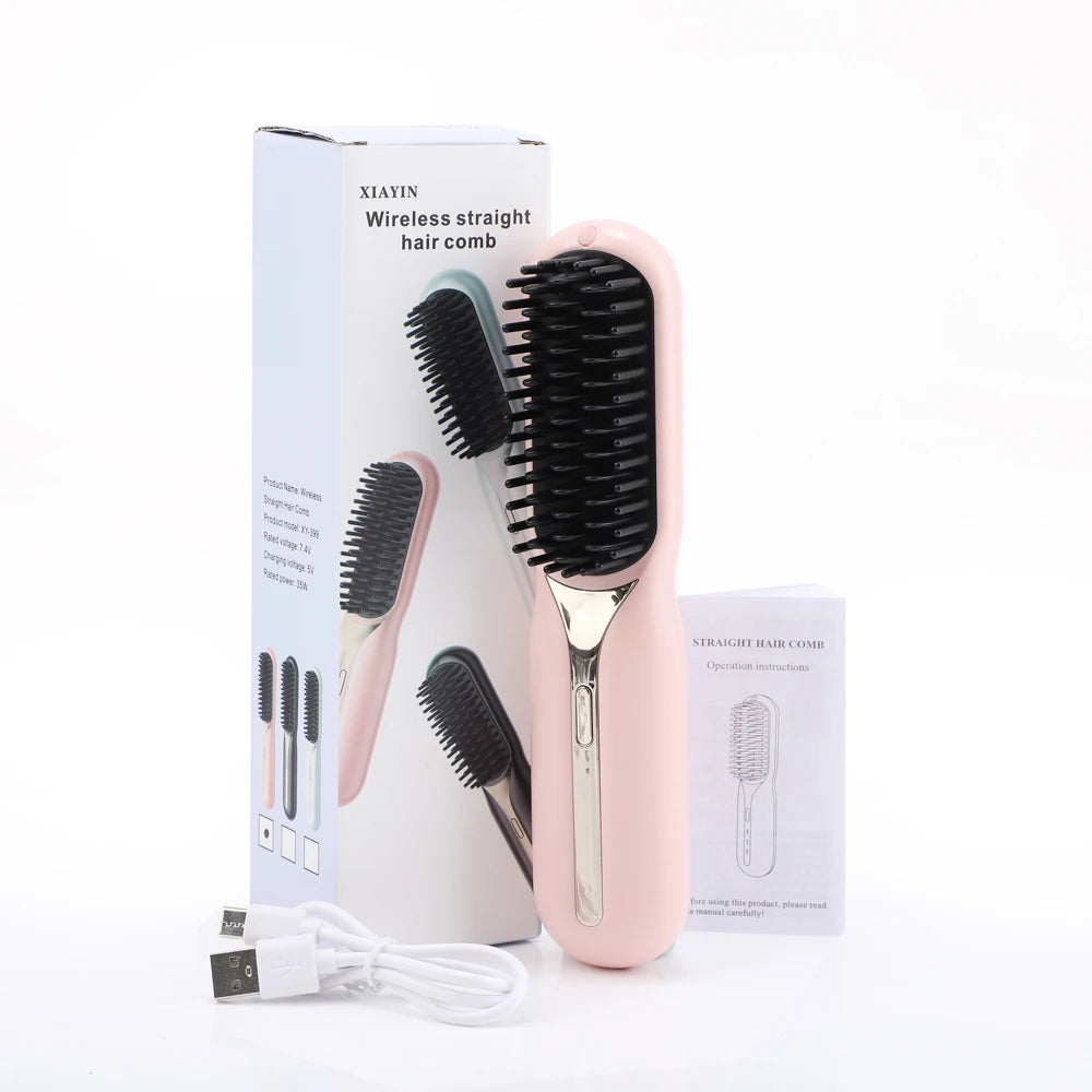 NEW Electric Ceramic Heating Straight Hair Comb Wireless Portable Negative Ion Styling Tool Rechargeable USB Straightening Brush