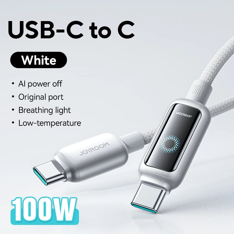 Joyroom 100W USB C Cable Automatic Power Off Fast Charge Type C Cable For iPhone 16 15 Pro Max  Xiaomi Sumsang Huawei
