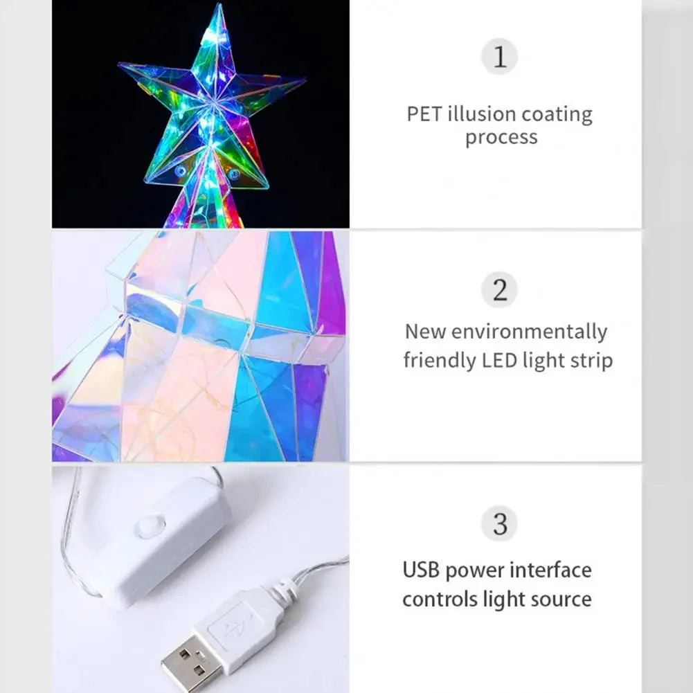 Christmas Light Ornament USB Powered Colorful Xmas Tree Figurine with Star Handmade Tabletop Centerpiece for Christmas