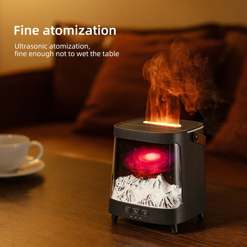 Portable Table Light With Flame Aroma Humidifier For Bedroom Decoration Galaxy Atmosphere Colorful Flame Night Light For Room