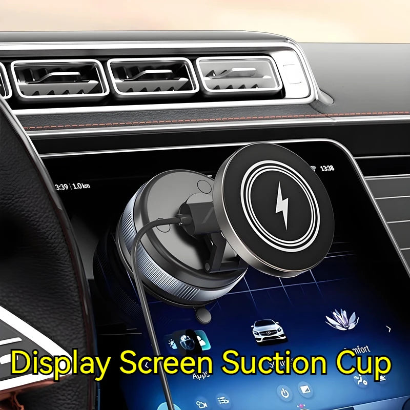 15W Metal Vacuum Suction Magnetic Wireless Charger Mount 360° Rotatable Compatible with  Smartphones, for Car Gym Bathroom Mirro