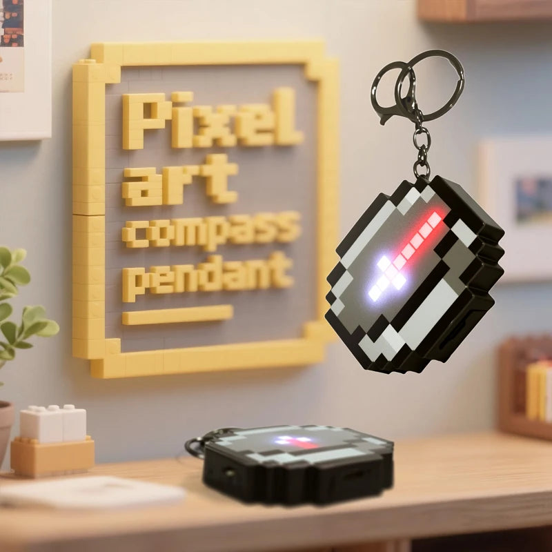 Rechargeable Compass Pixel Wind Peripheral design Toy trinket Use Movable Compass  Keychain Pendant Real-world Use Toys Gift