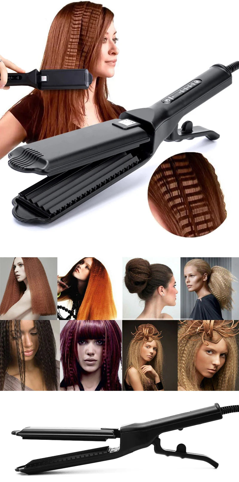 Professional Hair Curler Comb Curling Iron Wand Ceramic Corrugated Wave Corn Irons Wave Curler Iron Corrugation Plate Clip
