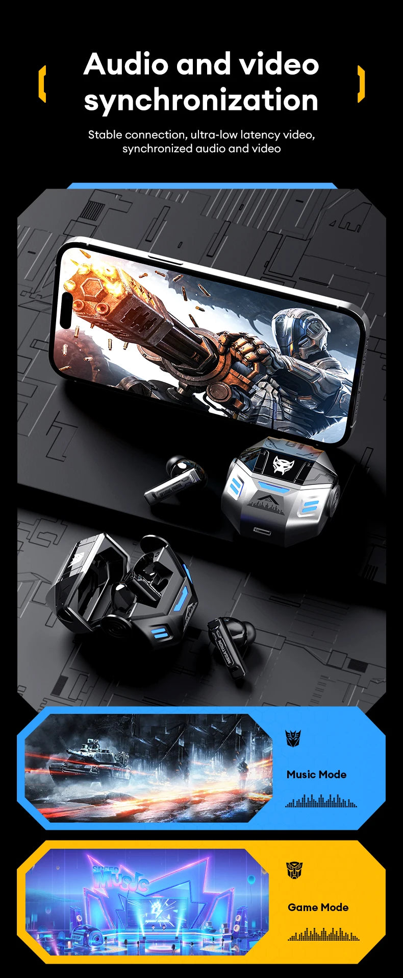 TRANSFORMERS TF-T36 Wireless Earphones Noise Reduction HD Call  Bluetooth Headphone Dual Mode HiFi Surround Sound Headset Choice