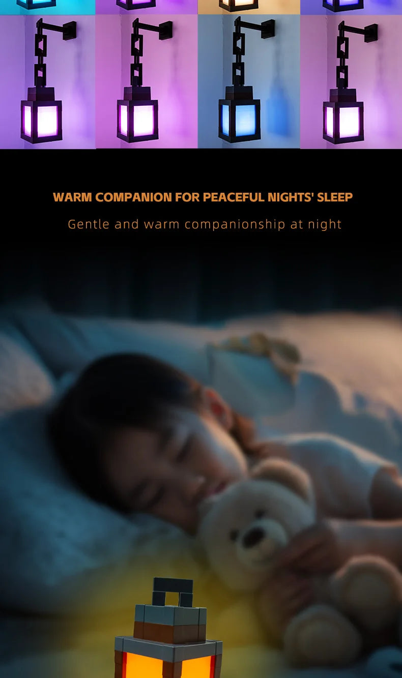 Pixel Style Night Light Portable Lantern Tabletop Ornament 16 Colors Lantern DIY Interior Decoration Festival Atmosphere Light