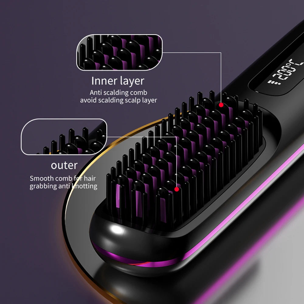 NEW Electric Ceramic Heating Straight Hair Comb Wireless Portable Negative Ion Styling Tool Rechargeable USB Straightening Brush