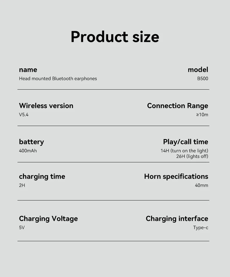 B500 Over Ear Headset Bluetooth5.4 Wireless Stereo Gaming Earphone Built-in Mic RGB Light Low Latency Headphone For PC