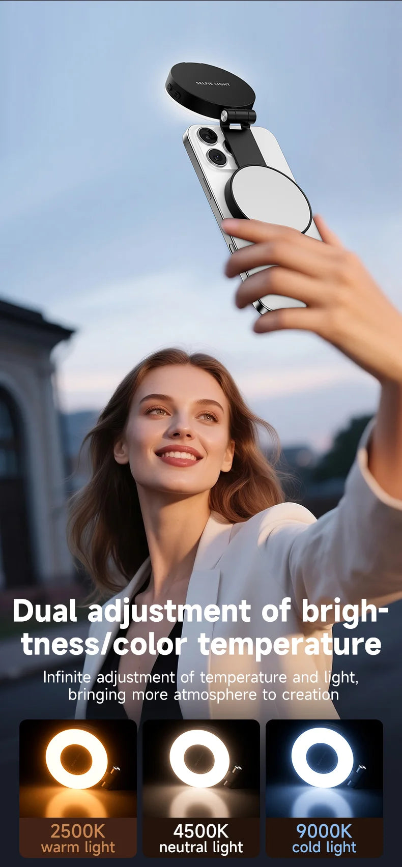 Magnetic Selfie Light Compatible with MagSafe iPhone&Android Phone Light with a Mirror 360° Folding LED Selfie Ring Fill Light