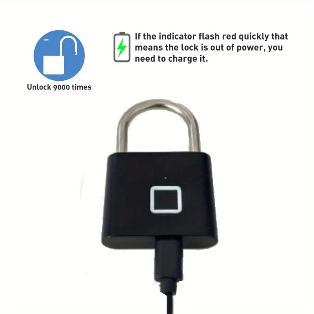 Portable Waterproof Small Fingerprint Padlock with USB Charging for Locker, Luggage, Gym, Suitcase
