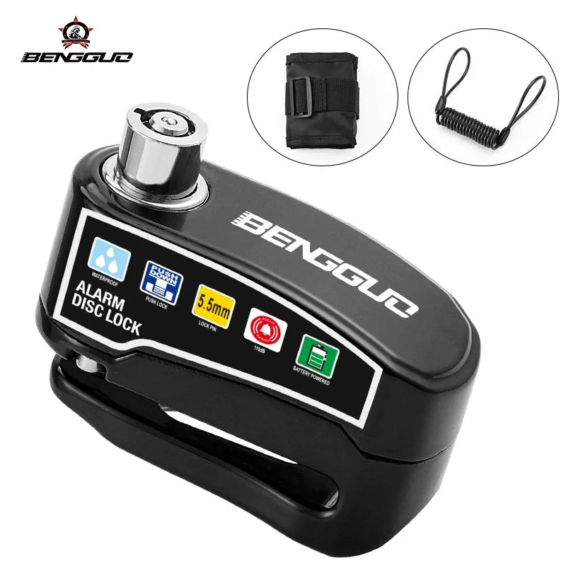 Scooter Motorcycle Burglar Alarm Lock Waterproof Bicycle Alarm 110db Warning Security Lock Moto Disc Brake Padlock Accessories